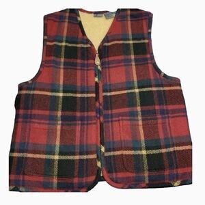 VINTAGE LIZ WEAR WOMENS RED PLAID WOOL MOHAIR RANCHER VEST COAT SIZE MEDIUM